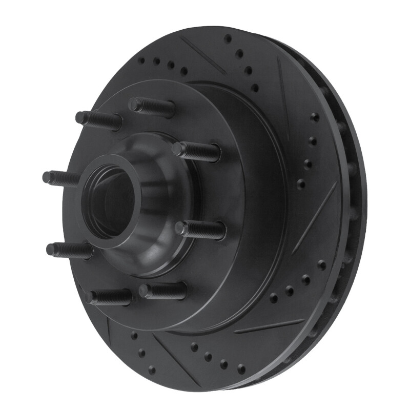 Ford F-250 Super Duty Brake Rotor (1) - Front Right - R1 Concepts - Drilled & Slotted - Black - `99-`02